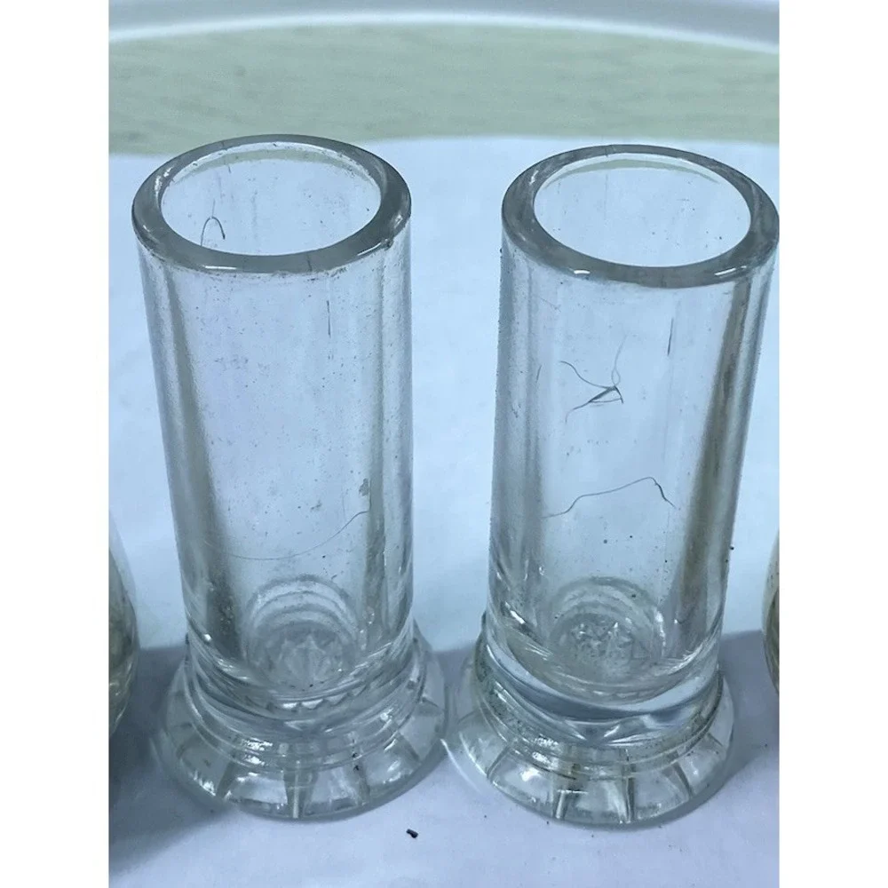 Vintage Metal W/Glass Bottom Salt&Pepper Shakers Engraved Floral Design 3.5